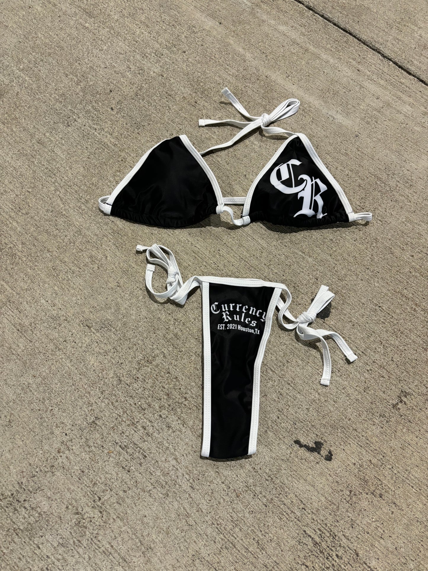 All Currency Thong Bikini (Black/White)