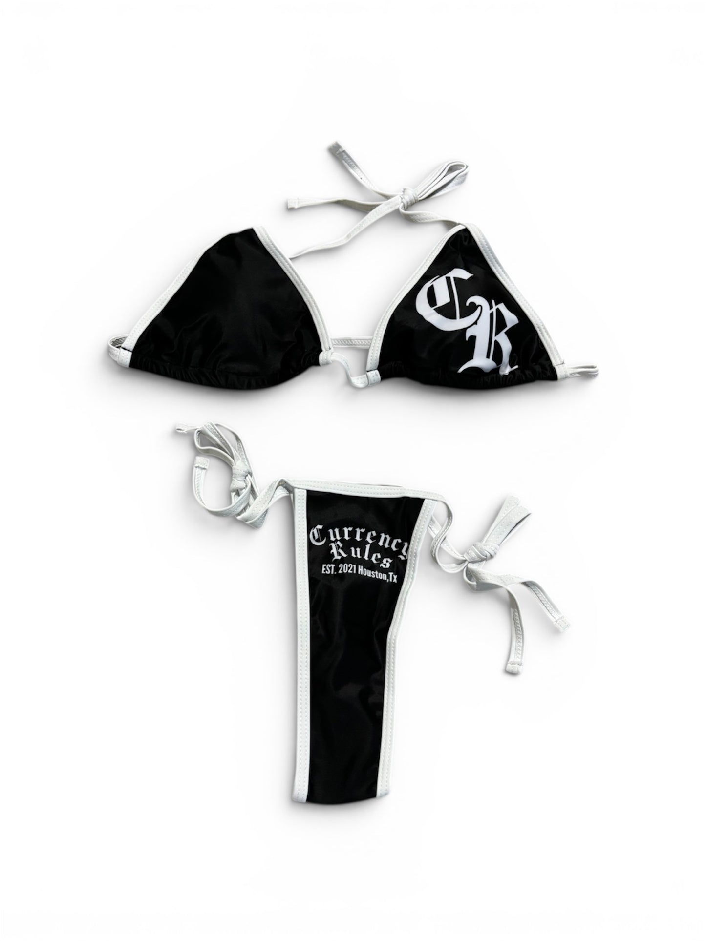 Currency Thong Bikini (Black/White)