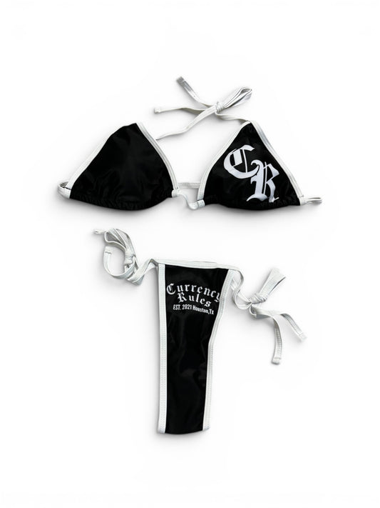 Currency Thong Bikini (Black/White)