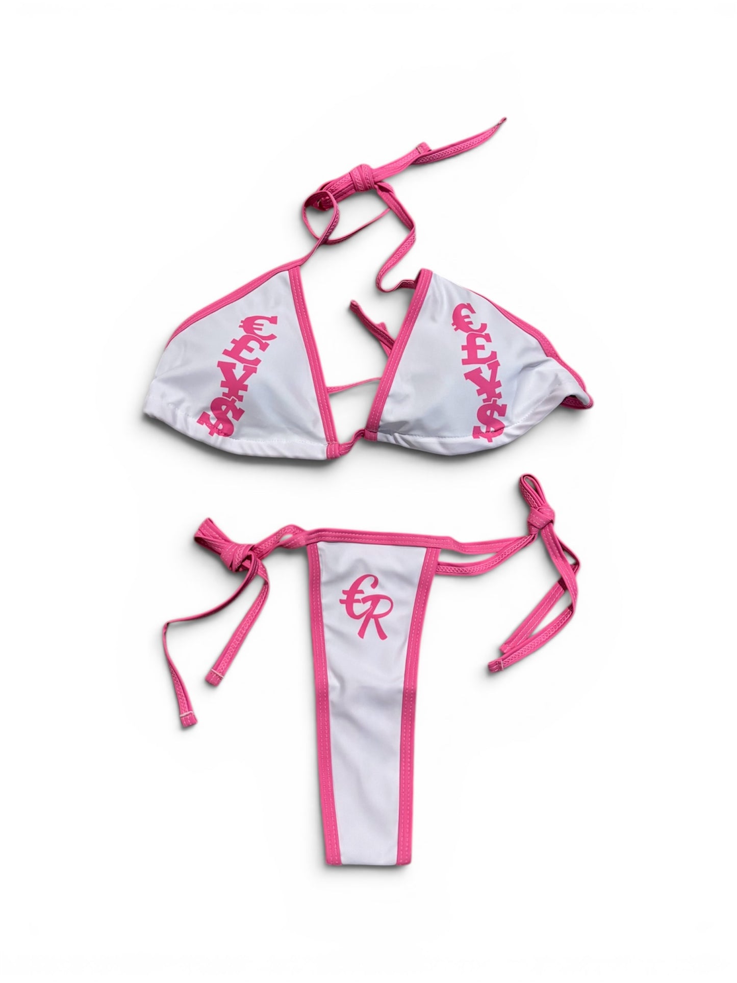 Currency Thong Bikini (White/Pink)